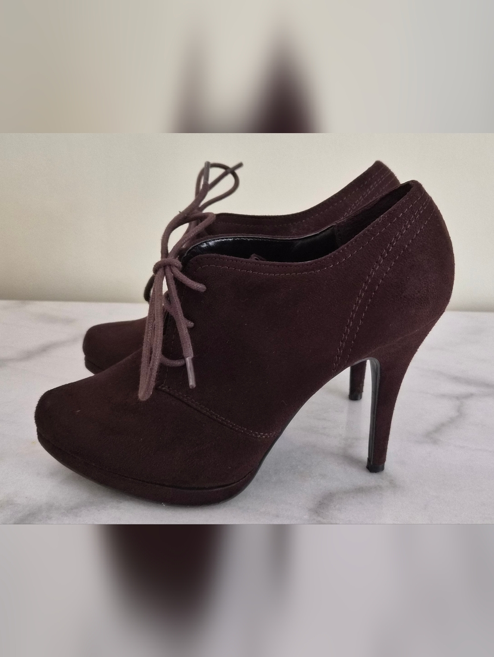 Xappeal Chocolate Brown Suede Lace-Up High Heel Booties